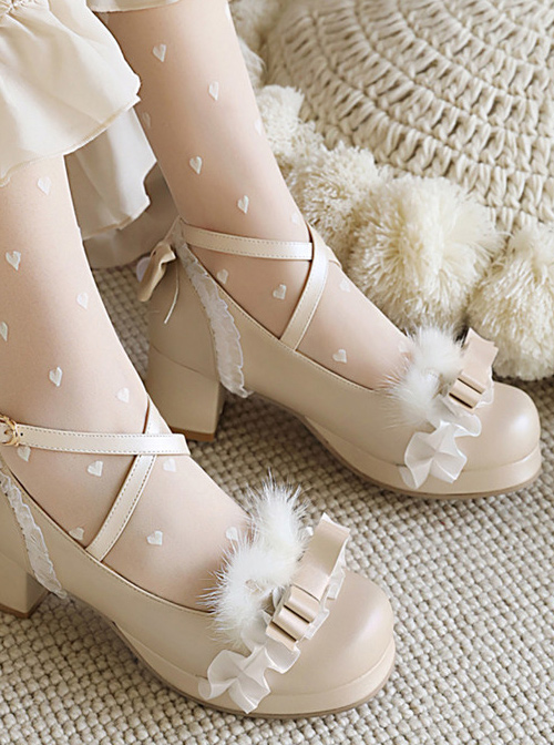 Bowknot Cute Plush Sweet Lolita Thick Heel Shoes