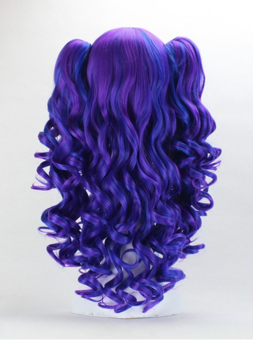 Lolita blue and purple Japanese pick long curly anime