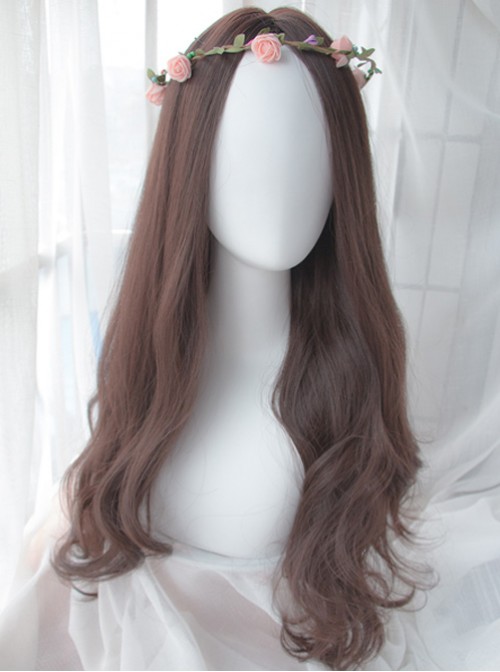 Dark Brown Centre Parting Long Curly Hair Lolita Wig