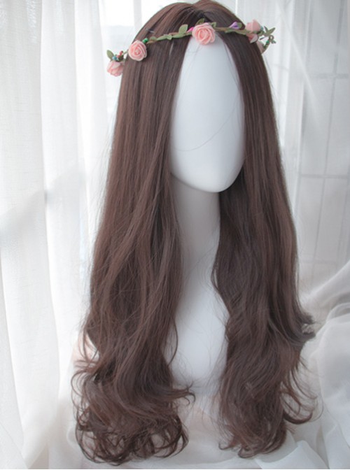 Dark Brown Centre Parting Long Curly Hair Lolita Wig