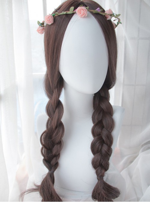 Dark Brown Centre Parting Long Curly Hair Lolita Wig