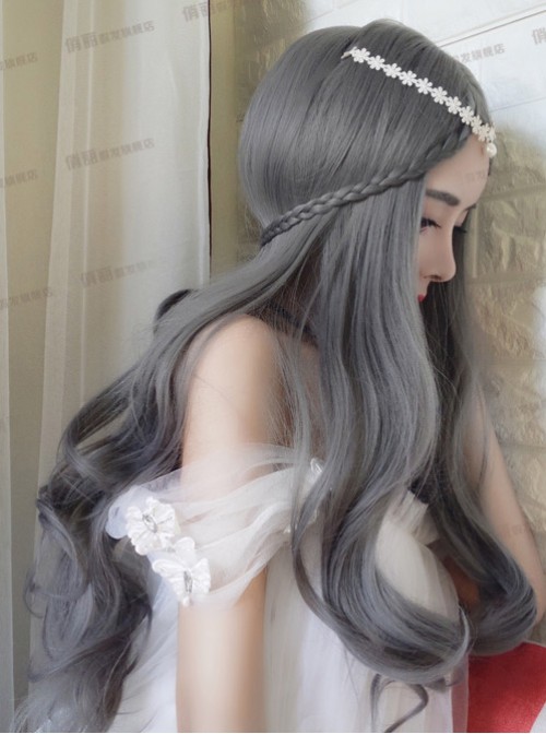 Granny Grey Centre Parting Long Curly Hair Lolita Wig