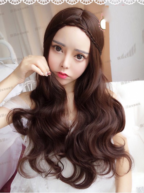 Chocolate Centre Parting Long Curly Hair Lolita Wig