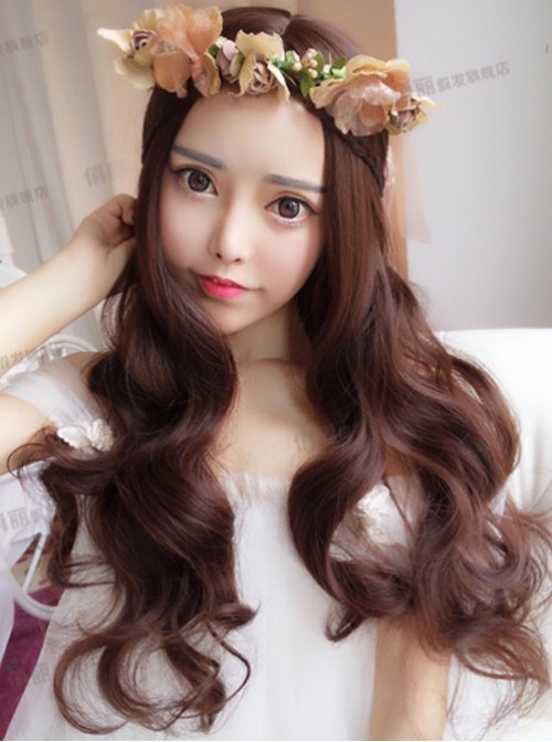 Chocolate Centre Parting Long Curly Hair Lolita Wig