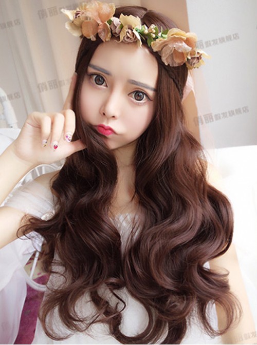 Chocolate Centre Parting Long Curly Hair Lolita Wig