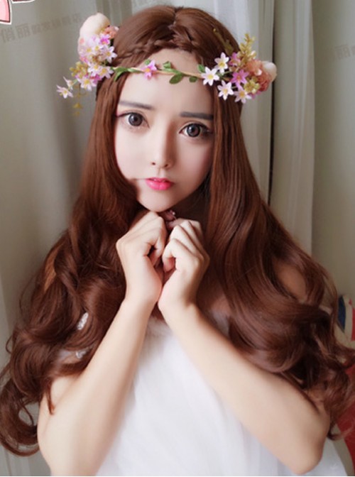 Light Brown Centre Parting Long Curly Hair Lolita Wig