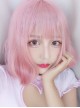 Harajuku Style Light Pink Air Bangs Short Curly Hair Lolita Wig