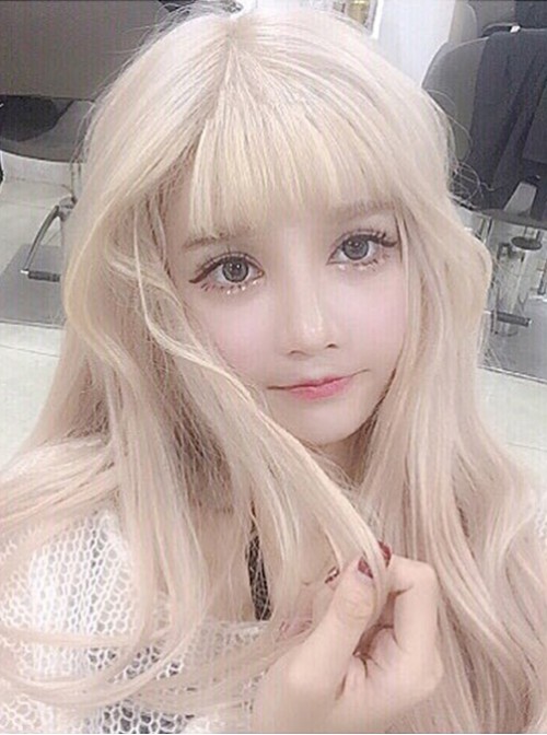 Pale Gold Air Bangs Long Curly Hair Lolita Wig