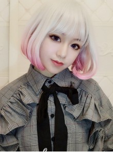 Short Curly Hair Silver Pink Gradient Lolita Wig