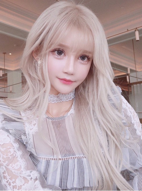 Fashion Lolita Pale Gold Long Curly Wig