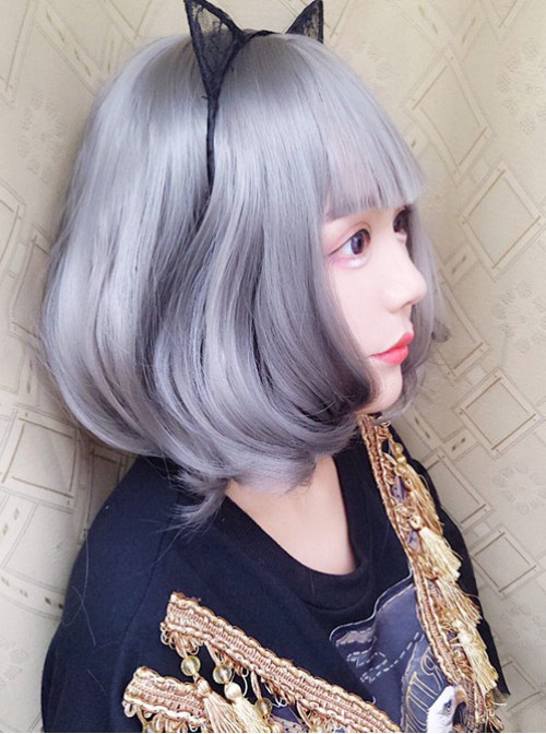 Harajuku Style Large Wavy Short Curly Hair Granny Grey Lolita Wig