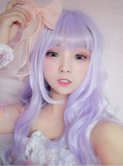 Lovly Fluffy And Large Wave Gray-purple Long Curly Hair Lolita Wig