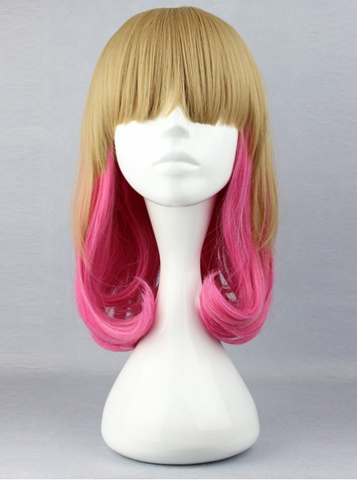 Harajuku Style Lovely Wave Curly Hair Light Brown And Pink Cosplay Lolita Wig