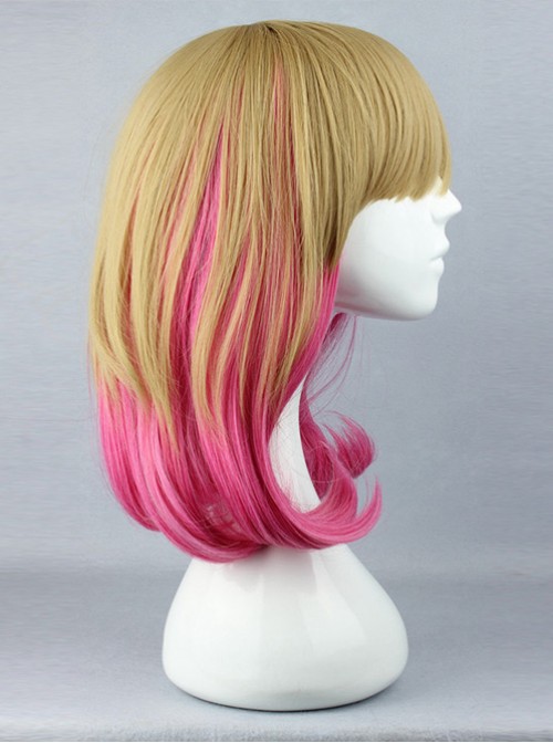 Harajuku Style Lovely Wave Curly Hair Light Brown And Pink Cosplay Lolita Wig