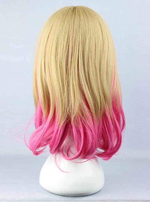 Harajuku Style Lovely Wave Curly Hair Light Brown And Pink Cosplay Lolita Wig