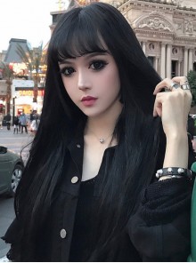 Long Straight Hair Natural Black Lolita Wig