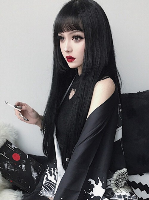 Long Straight Hair Natural Black Lolita Wig