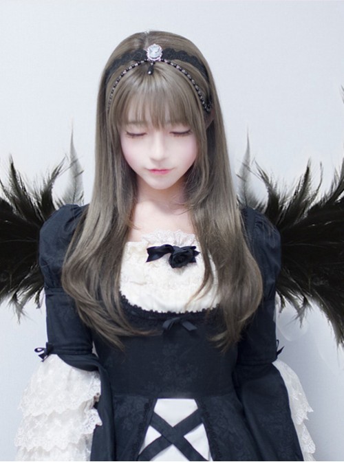 Long Straight Hair Harajuku Style Granny Grey Inner Buckle Lolita Wig