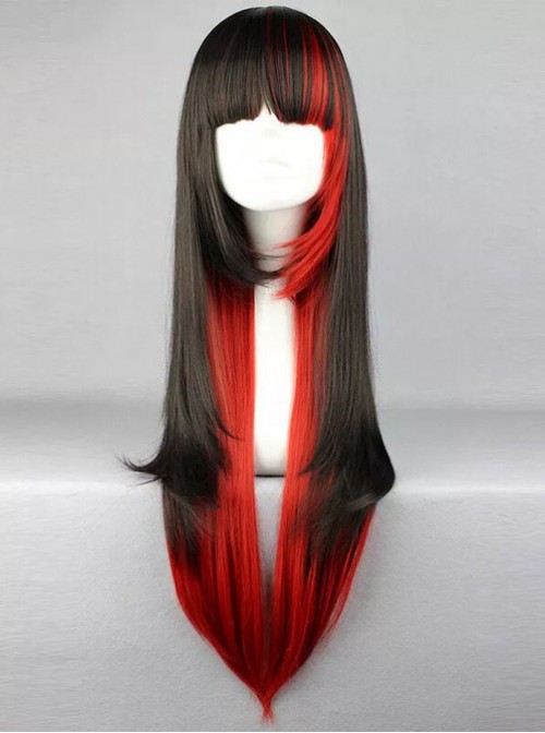 Black and Red Mixed Color Long Straight Hair Cosplay Lolita Wig