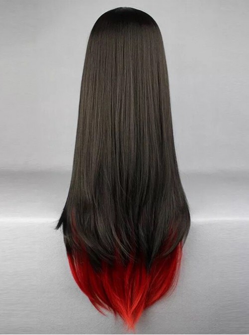 Black and Red Mixed Color Long Straight Hair Cosplay Lolita Wig