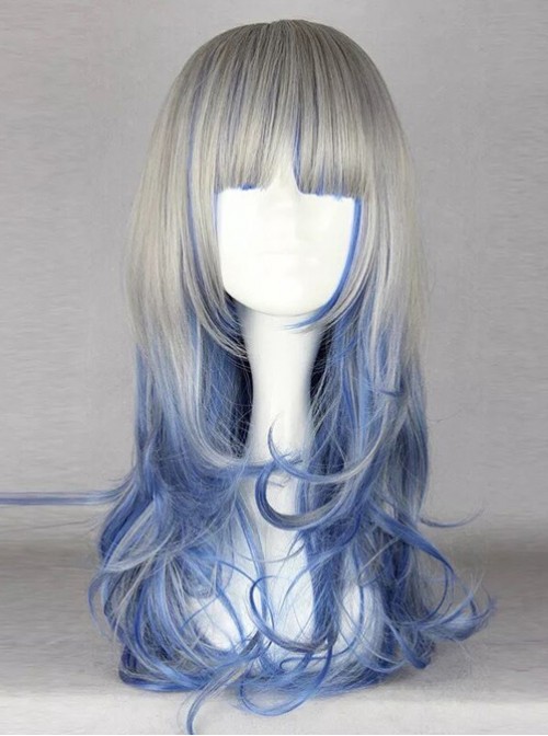 Blue And Gray Mixed Color Harajuku Style Anime Lolita And Cosplay Wig