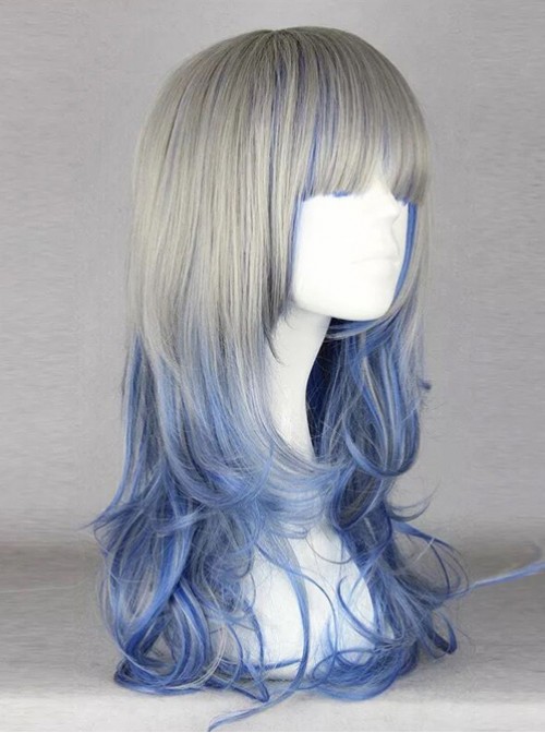 Blue And Gray Mixed Color Harajuku Style Anime Lolita And Cosplay Wig