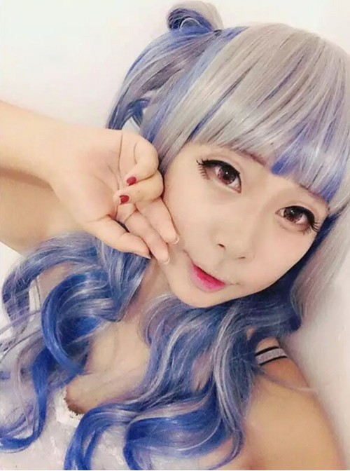 Blue And Gray Mixed Color Harajuku Style Anime Lolita And Cosplay Wig