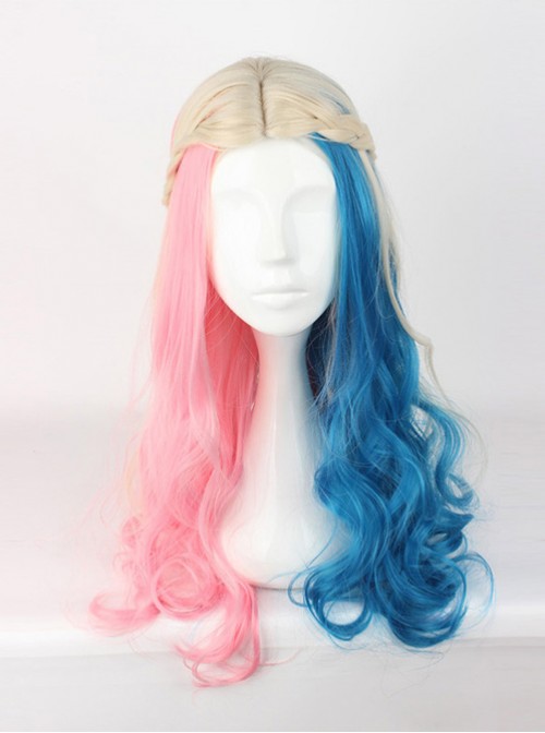 Suicide Squad Harleen Quinzel Long Curly Centre Parting Hair Cosplay Lolita Wig