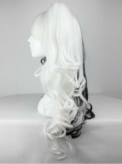 Half Black Half White Harajuku Style Long Curly Hair Cosplay Lolita Wig