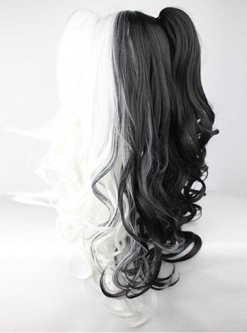 Half Black Half White Harajuku Style Long Curly Hair Cosplay Lolita Wig