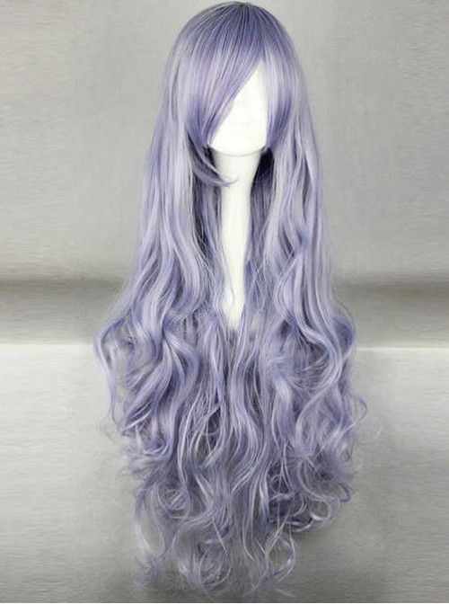 Slanted-bangs Purple Long Curly Hair Cosplay Wig