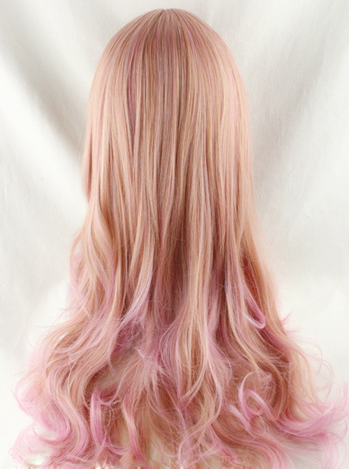 Harajuku Style Pale Gold Highlights Pink Long Curled Hair Lolita Wig