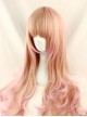 Harajuku Style Pale Gold Highlights Pink Long Curled Hair Lolita Wig