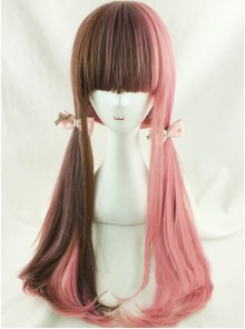 Brown And Pink Double Spelling Color Straight Hair Sweet Lolita Wigs