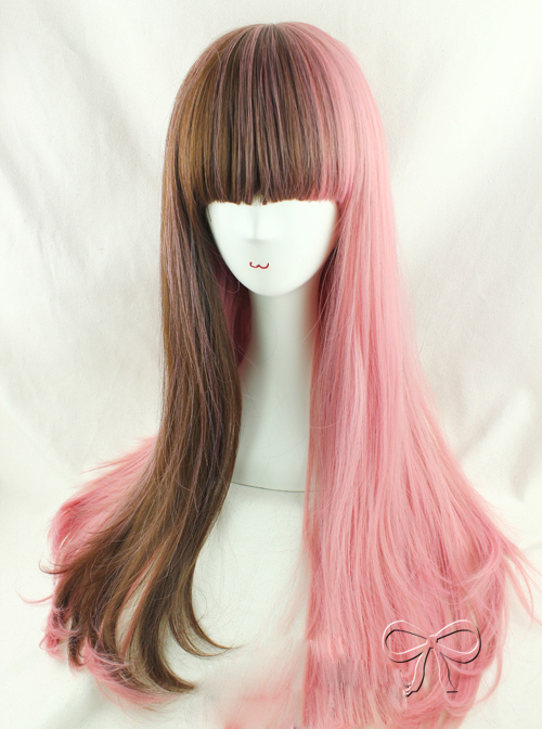 Brown And Pink Double Spelling Color Straight Hair Sweet Lolita Wigs