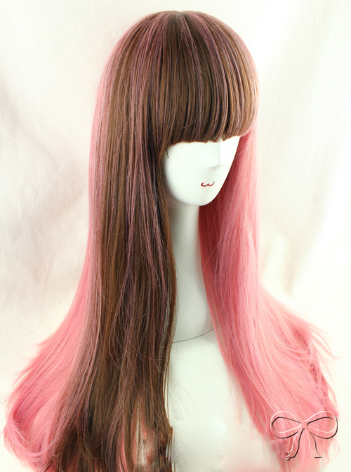 Brown And Pink Double Spelling Color Straight Hair Sweet Lolita Wigs