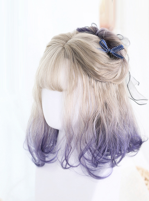 Graffiti Girl Series Gray And Purple Gradient Short Curly Hair Lolita Wig