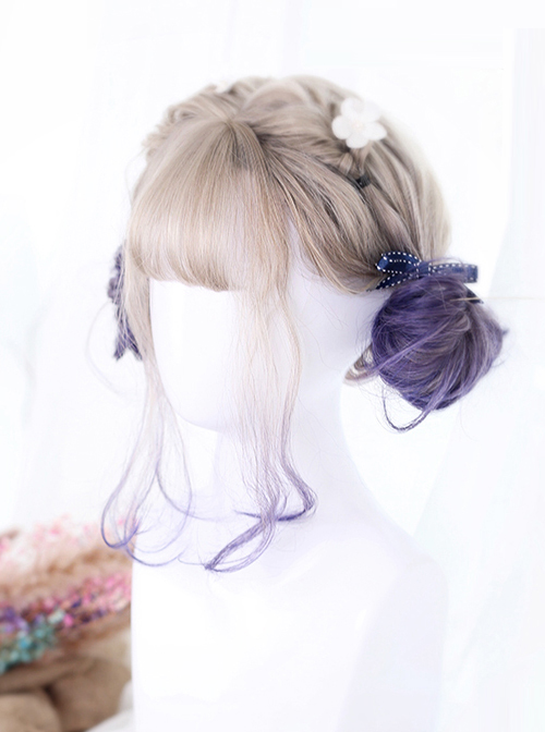 Graffiti Girl Series Gray And Purple Gradient Short Curly Hair Lolita Wig