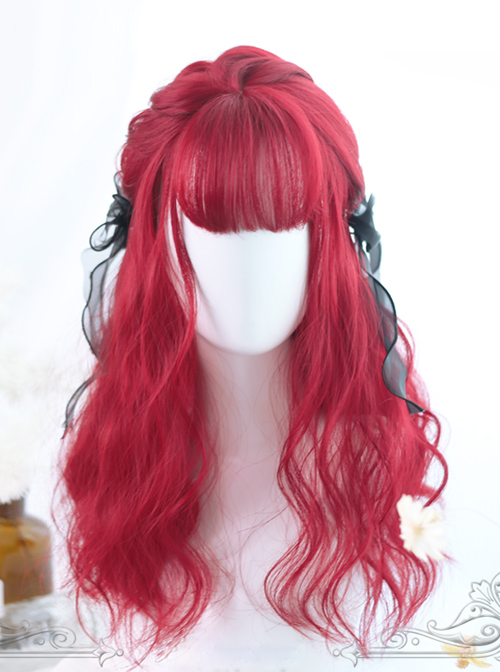 Air-bangs Small Wave Long Curly Hair Red Lolita Wig