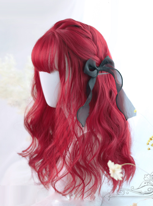 Air-bangs Small Wave Long Curly Hair Red Lolita Wig