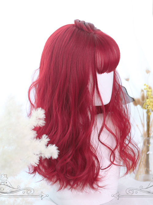 Air-bangs Small Wave Long Curly Hair Red Lolita Wig