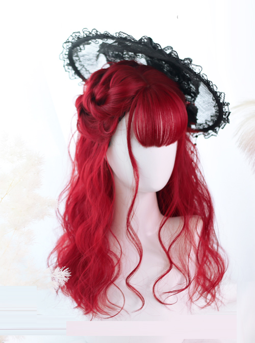 Air-bangs Small Wave Long Curly Hair Red Lolita Wig