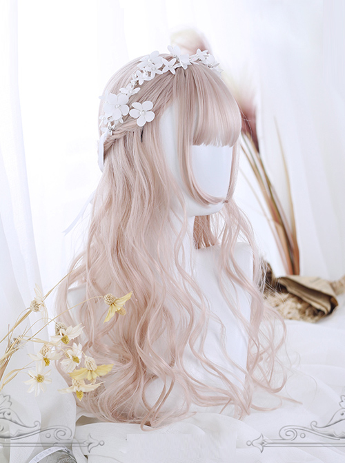 Air-bangs Hime Cut Light Pink Long Curly Hair Lolita Wig