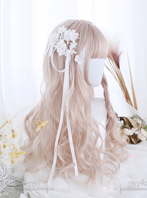 Air-bangs Hime Cut Light Pink Long Curly Hair Lolita Wig