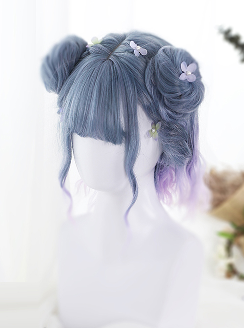 Blue Purple Pink Gradient Short Curly Hair Lolita Wig