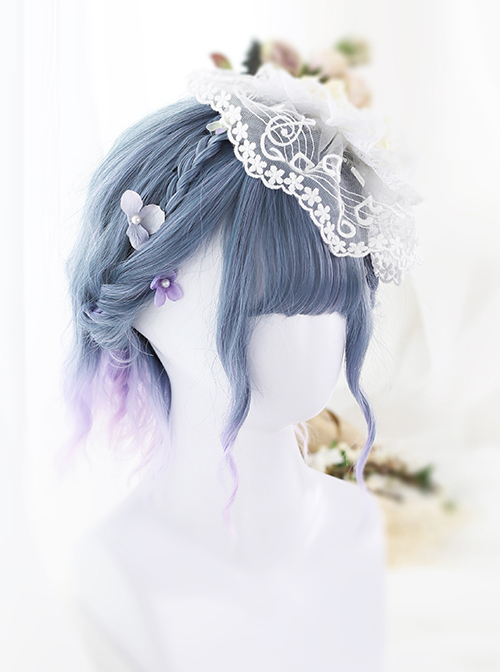 Blue Purple Pink Gradient Short Curly Hair Lolita Wig