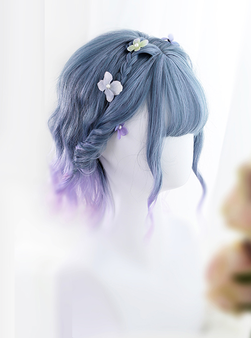 Blue Purple Pink Gradient Short Curly Hair Lolita Wig