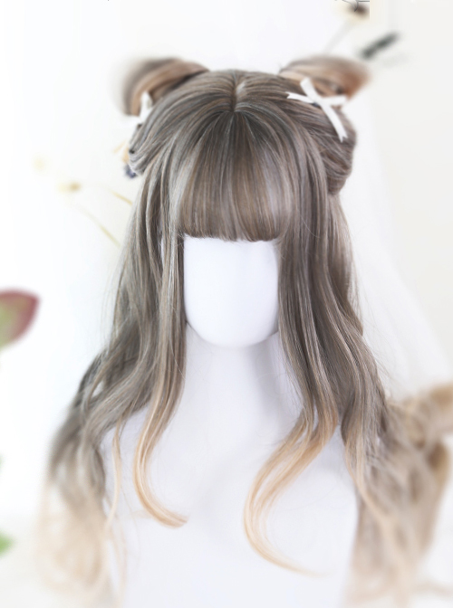 Linen Gray Gradual Change Long Curly Lolita Wig