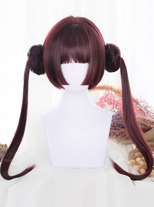 Wine Red Dual Horsetail Hime Cut Cute Lolita Wig