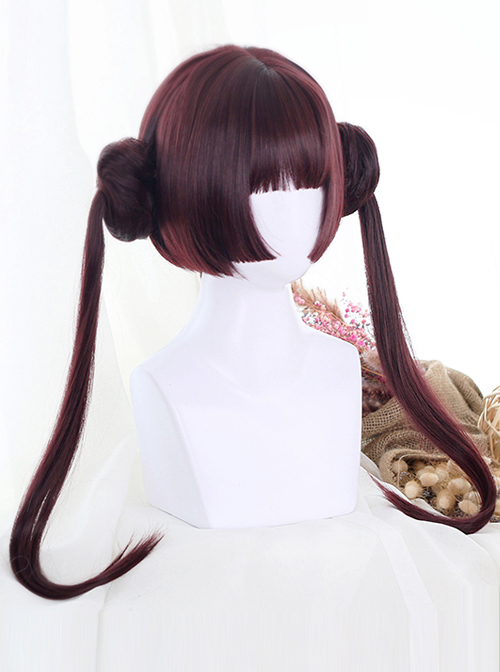 Wine Red Dual Horsetail Hime Cut Cute Lolita Wig